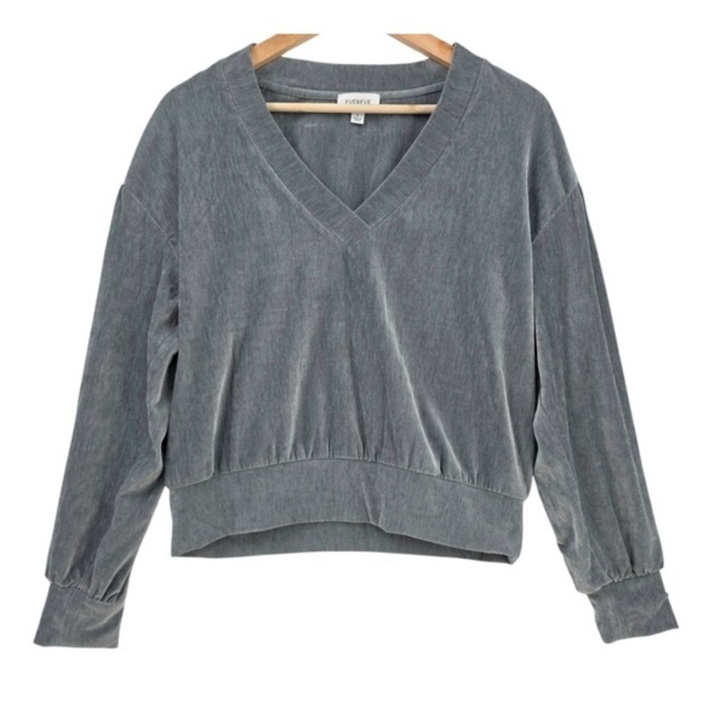 EVEREVE Womens M Gray Philippa Velour V Neck Pullover Top